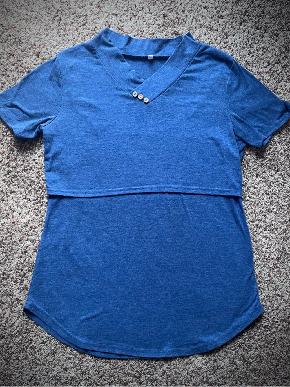 Blue Short-Sleeve Layered Nursing Top with Button Trim